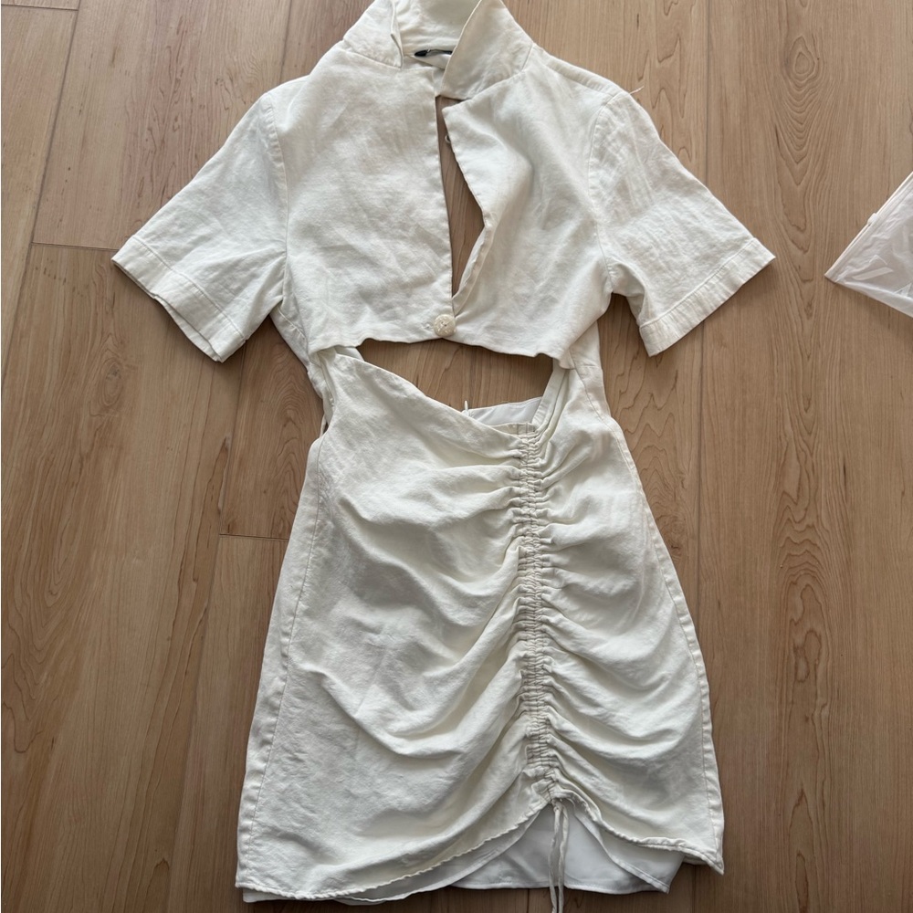 ZARA White Linen Cut-Out Mini Dress